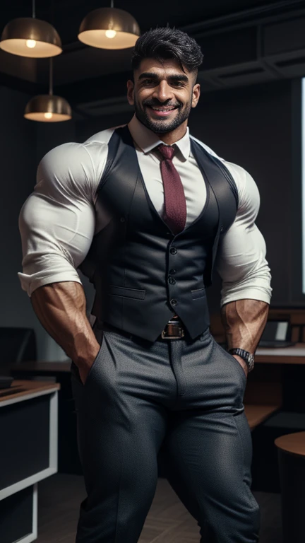 Indian tall muscular man in formal suit doing work, age 30, in office, strong bulge, seductive, hd, hdr, D750F nikon, realistic, erotic, exotic
