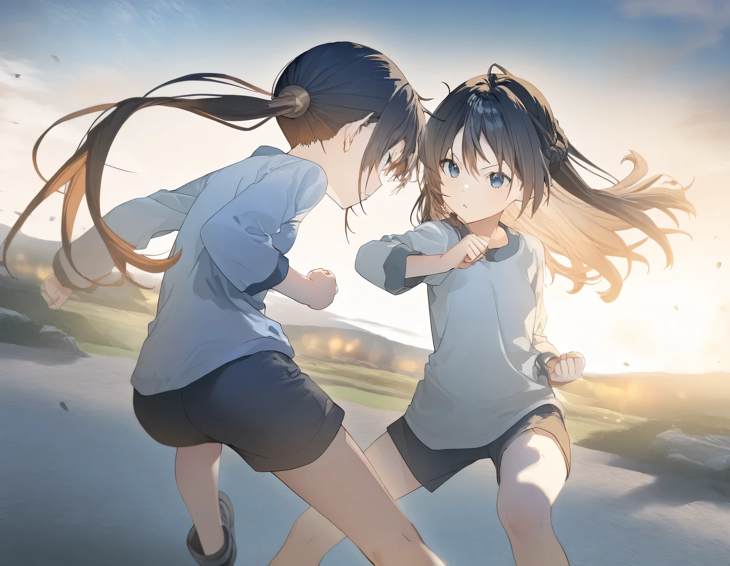 High quality, High resolution, Anime style, Earthy tones, Top-down angle, Full body, Training stance, Young woman, Good lighting, None, Not specified, Standing on one leg, Stern expression, Enduring intense training, wear judo uniform, Training attire, Smooth skin texture, Covered by training attire, Average bust size, Young age, Average body type, Not specified, Cliff edge, Intense training environment, Wind blowing, Not specified, Not specified, Clear weather, Daytime, Intense training atmosphere, (Training on the precipice cliff:1.3), (The background is rich and delicate)