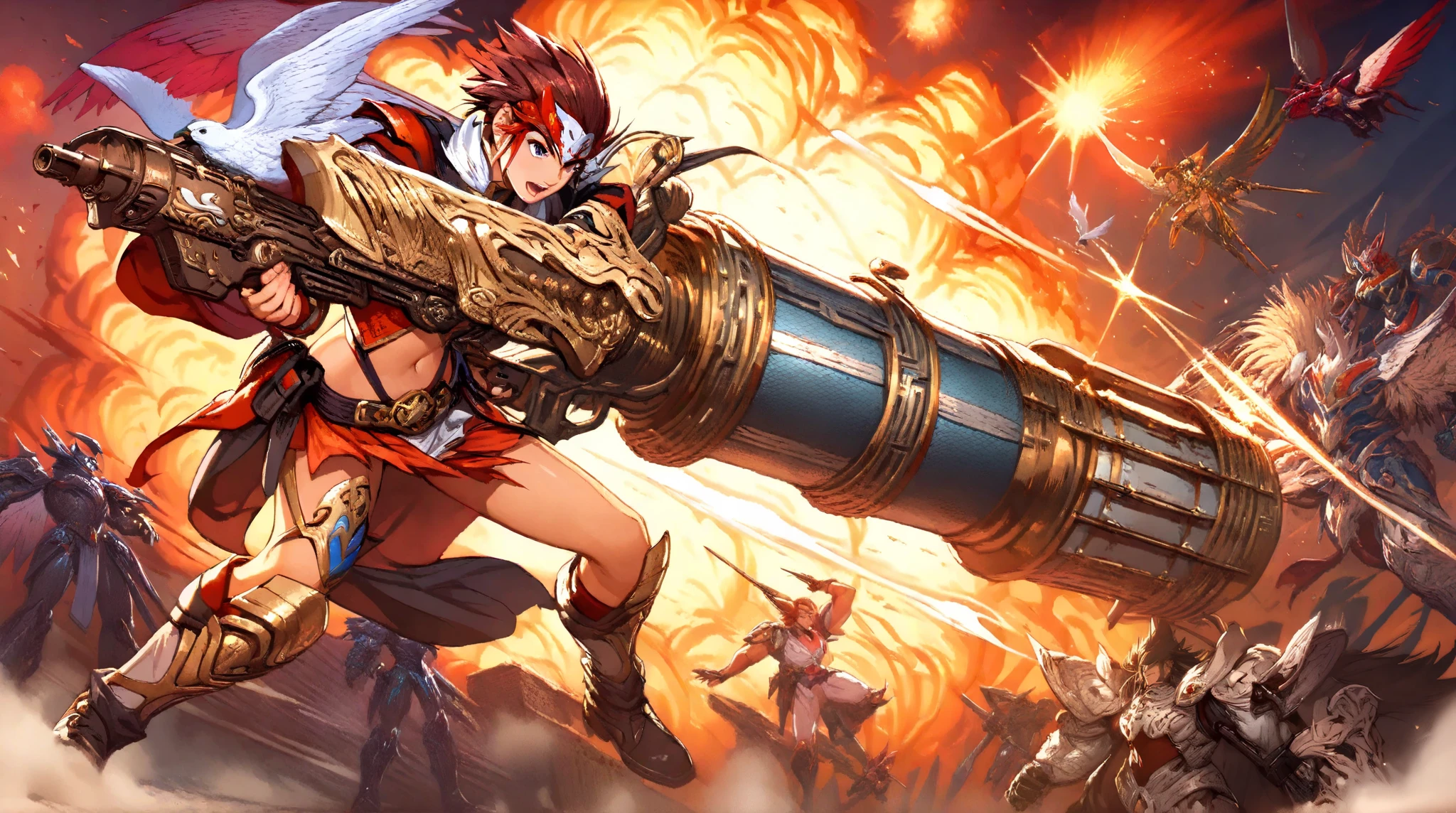 (masterpiece),(Best image quality),highest quality,(Very detailed),4K,(8k),  1 female character, Gatling, Blazing, Overwhelming sense of strength