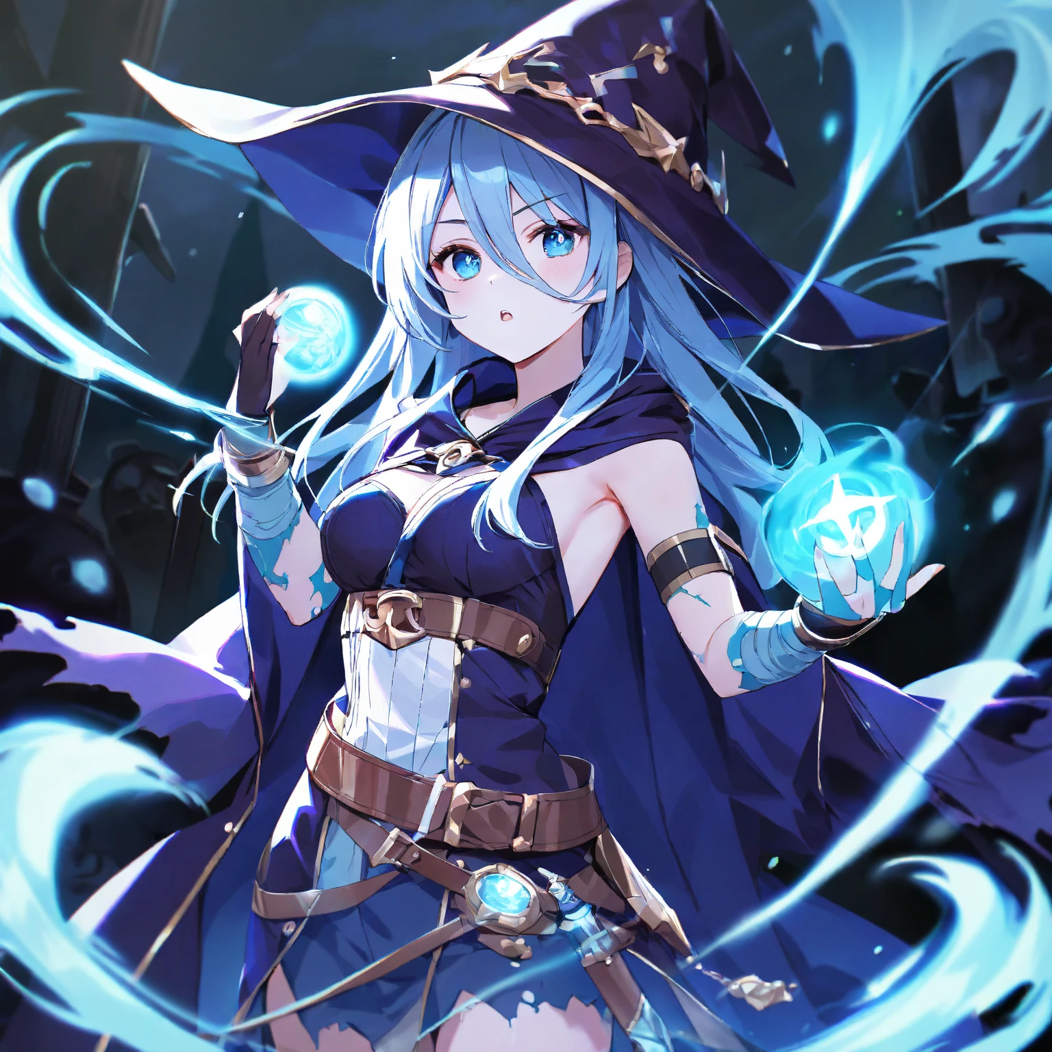 (((of the highest quality: 1.4))), ,(very intricate:1.3)(unparalleled masterpiece ever), (Ultra high definition),(Ultra-realistic 8K CG),(actionpose), (dark shot: 1.4), beautiful witch, The most bewitching in the world,(Complex mage wizard ornate robes and hats, Green Cape, :1.1), Realistic detailed aqua eye, 8 life-size, thicc body,(Magical mystical background, Fog, Faint darkness), The tree々Transmitted light adds depth to the image, (Cinematic, Teal, orange: 0.85), (Muted colors, dim colors, Muted Tones: 1.3), Low saturation, (Hyper Detail: 1.2), (Noir: 0.4), , Perfect Anatomy