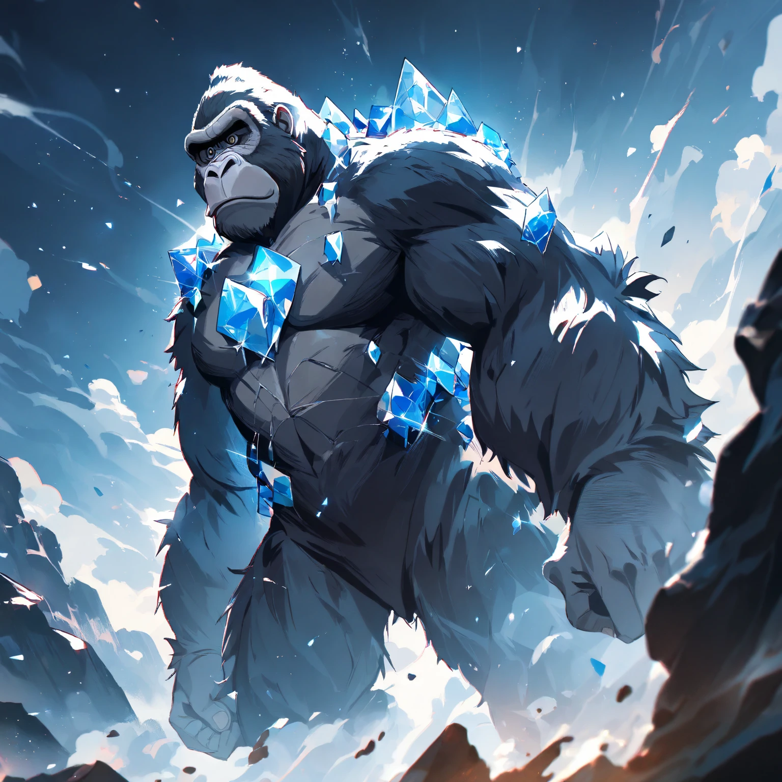 Great Bear, type of bear which are distinguished by their size compared to other types. They can be summoned by spriggans, found in the Frozen Coast, best quality, masterpiece, in Neon Art style