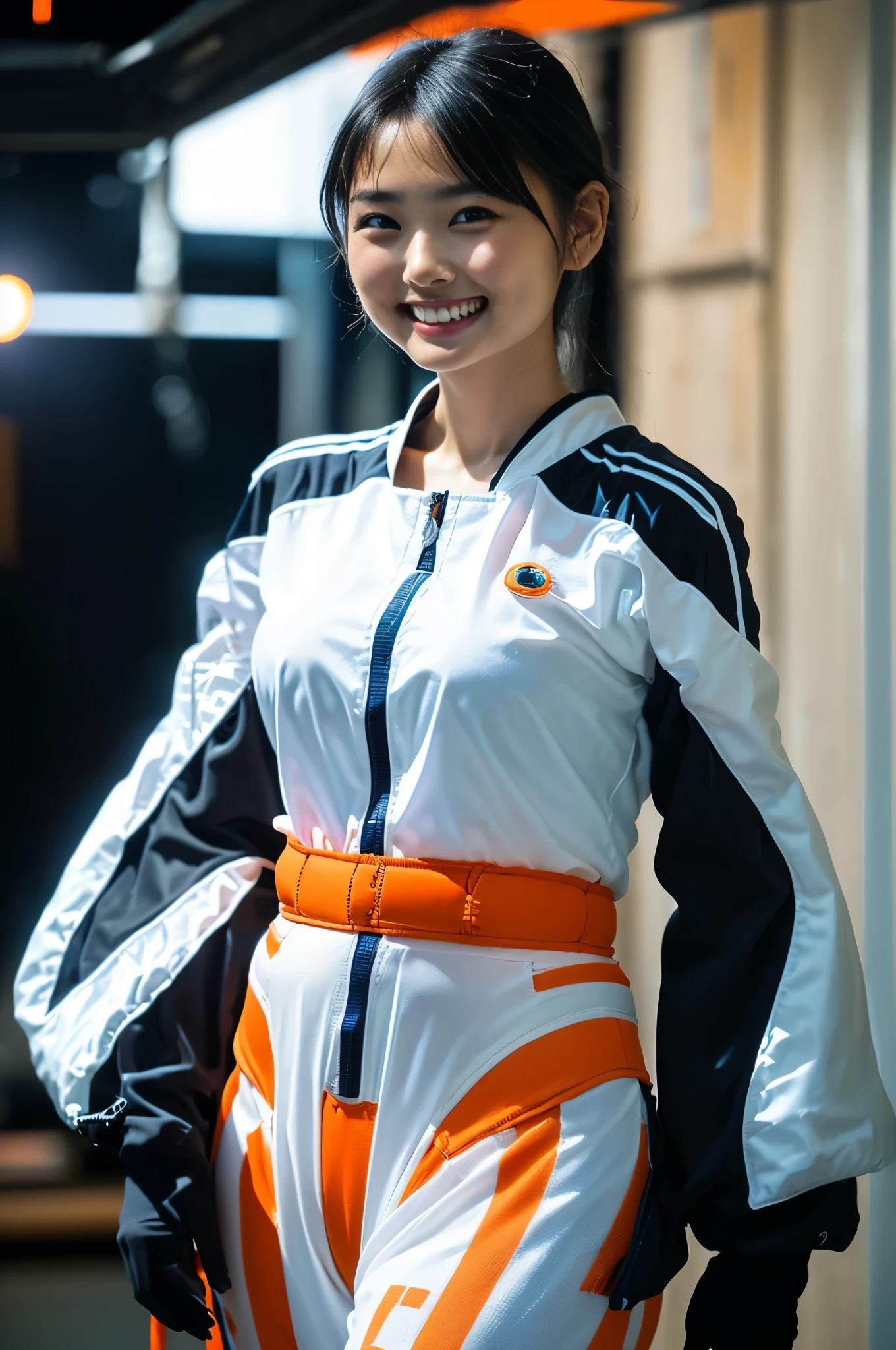 (8k、Raw photography、Highest quality、masterpiece:1.2),(Black Hair、Dark Eyes:1.9),(:1.6)、View your viewers,Front view,White skin,(:1.4)、(Tight waist:1.6)、(Clothes that accentuate the shape of the breasts:1.0)、(Big Breasts :1.3)、Slim figure、Ultra-high resolution,beautiful,beautiful fece,(One person、No background:1.9),whole bodyボディー,Japanese women,(reality的:1.37)、Photon Mapping,reality、(Baby-faced and cute: 1.4)、(Cute Smile: 1.8)、(Round face: 1.8)、Radio City、Physically Based Rendering、Depth of field rally background、photograph, (I can see your knees、Thigh close-up:1.8),(:1.6),whole body、Great quality