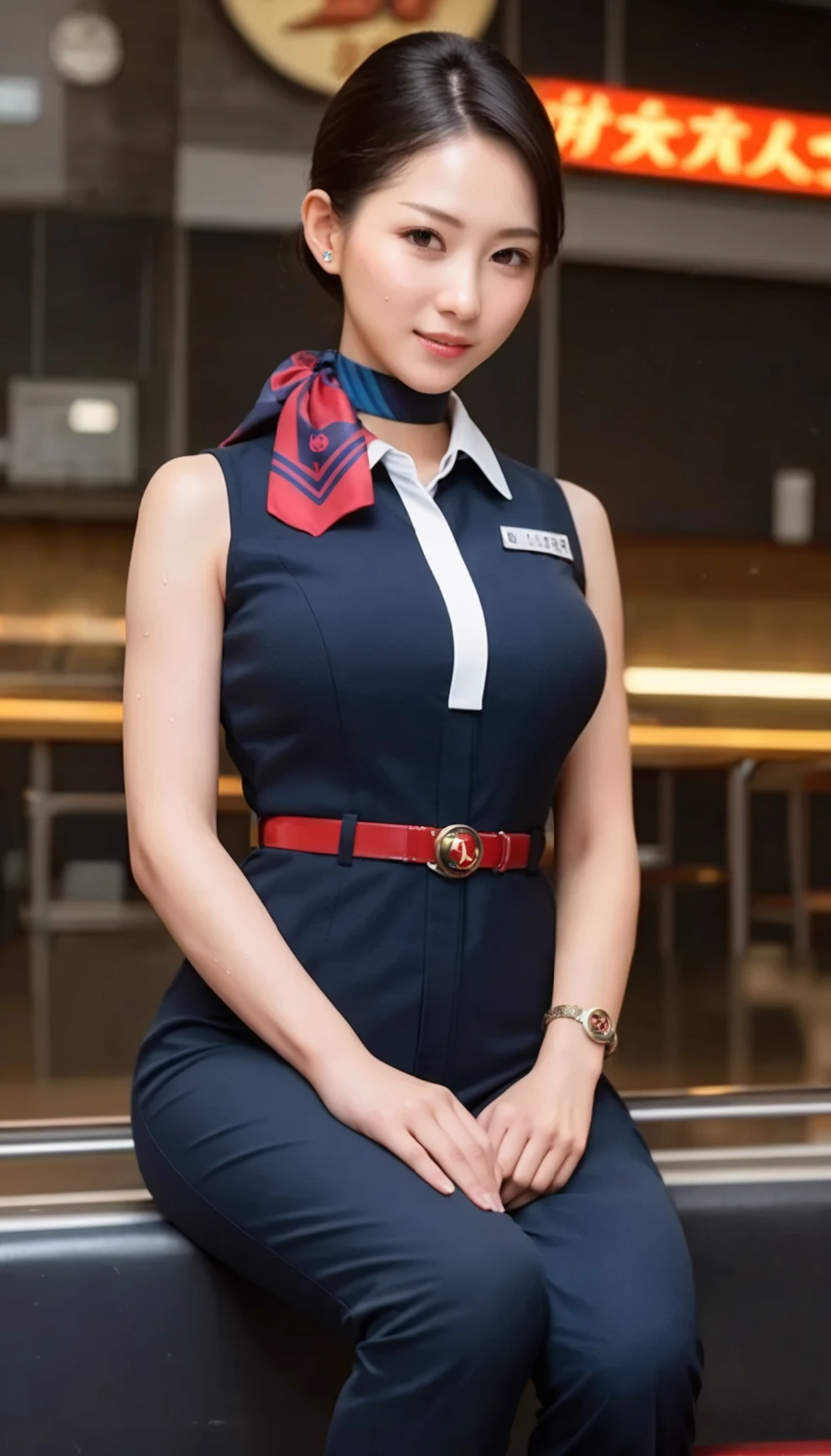 masterpiece, high-detail, the most pornographic airline stewardess in the world, ((pornographic)), brunette hair, bob hairstyle, legs, (UHD, 8K wallpaper, High resolution), Cinematic lighting, physically-based rendering, award-winning, extremely detailed skin, extra detailed face, high detail eyes, Carl Zeiss 85 mm F/1.4, by Ellen von Unwerth