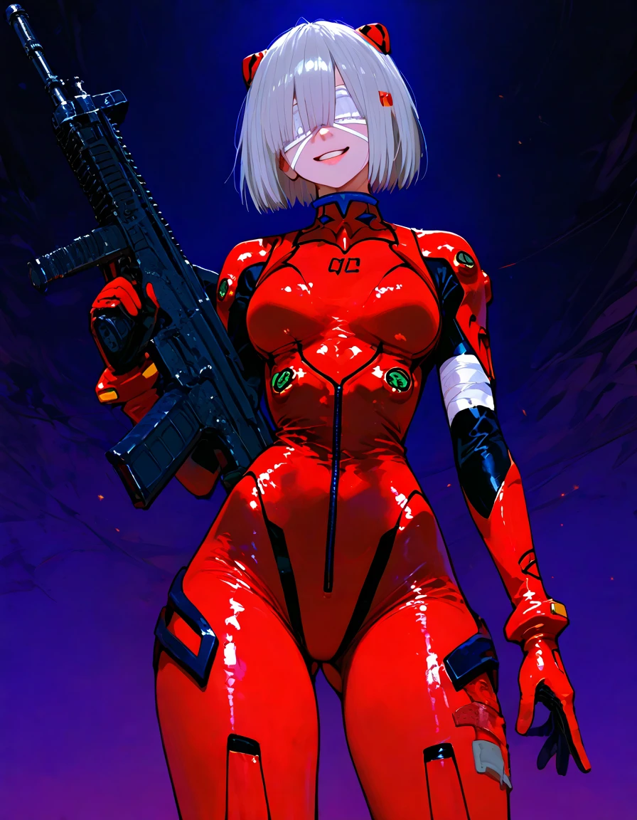 (8k, RAW photo, best quality, masterpiece: 1.45), Beautiful delicate face, young girl, white hair, ((kpop idol )), transparent bodysuit, spread, sensual, hot, sheerblack(high leg cut leotard), pale skin, {{messy short}}, (huge breasts:1.05), bangs, attractive curves, small pelvis, ((standing)), streets, glowing skin, cyberpunk colors, neon, techsuit, mecha, holding a light saber, evil eyes, (((puffynipple, puffy areolas))), pubic hair, ((spread legs), camel toe, cameltoe, hard shape, vulvashaped:1.25), (upper body:1.15), (sfw:1.45)