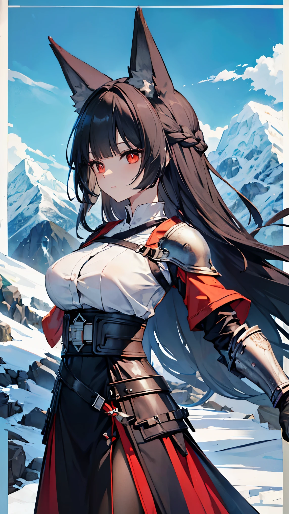 1girl, solo,dusk,looking at viewer, cowboy shot,pose,dynamic angle,horns, ammunition belt,battlefield,((armor)), (shoulder armor), armored dress, (armored breast)