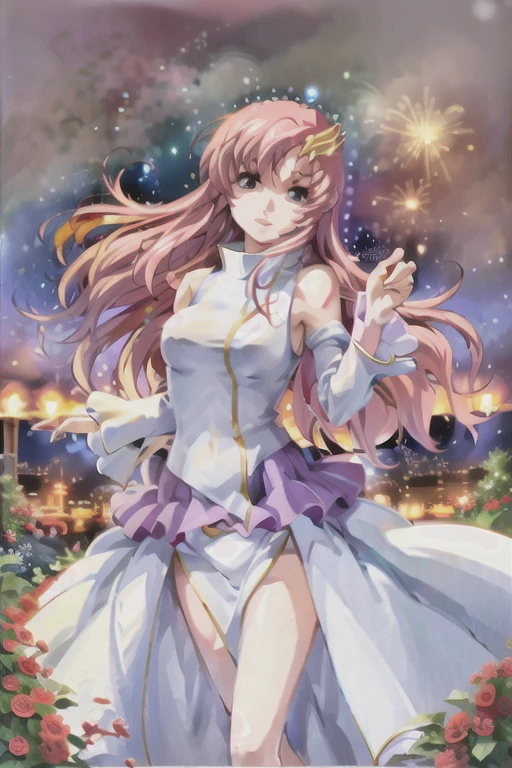 32K,超High resolution,超Highest quality,masterpiece,Hyperrealistic,〜20-year-old female,Full body photo,Full body angle,Whole Body Ezbian,Surreal,Very detailed:1.3,Ultra-realistic:3.0,masterpiece,Detailed eyes,Detailed skin,Detailed face,Shiny skin,Detailed Hair,White skin,Perfect lighting,Glossy Lips,wallpaper,京都animeーション, animeカラーリング ,Produced by Sunrise,BANDAI NAMCO,Klein Lake,Gundam SEED,In 2011〜2024 Era \(style\),Lacus Clyne,masterpiece, Highest quality, High resolution, anime, Lacus 1, One person, alone, Pink Hair, Straight hair, hair ornaments, White sleeves, blue eyes, White Dress, Purple Skirt, Long skirt,Dress,Swimsuit,Yukata, Very long hair, Bare shoulders, Large Breasts, smile, Gundam SEED, In the water lake,retro artstyle,Starry Skyの下,The fireworks are blooming,Great quality, Unbelievably absurd, Very detailed, 2.5D, delicate and dynamic, church, Brightly colored stained glass, Small faint lights and flying fireflies, night, Starry Sky, milky way, nebula, shooting star, Flowers, bird, Wind and Moon, Very delicate facial expressions, Delicate eye depiction, Upper body close-up, erotic, Only sexy women, Healthy body shape, bride, Large, firm, swaying bust, Colorful Tiaras, Long wedding dress with complex structure, Colorful long wedding dresses, See-through long ruffle wedding dress, Extra long cape from head