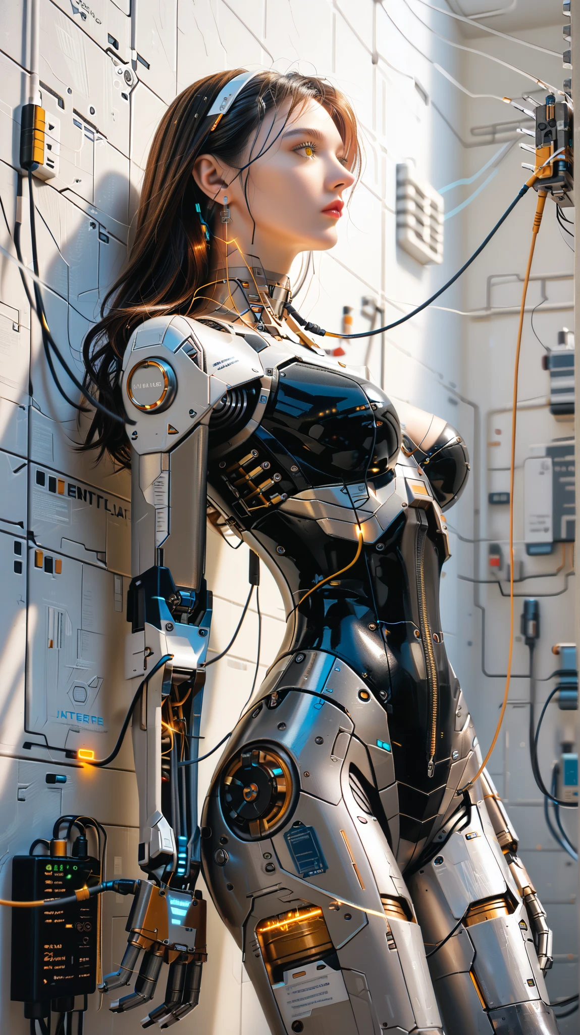 (masterpiece), (best quality), photorealism, realistic, ultra detailed, perfect face, perfect body, 1girl, beautiful girl, Greek goddess, Greek clothes,peplos, stand, sexy, robotic arm, mechanical