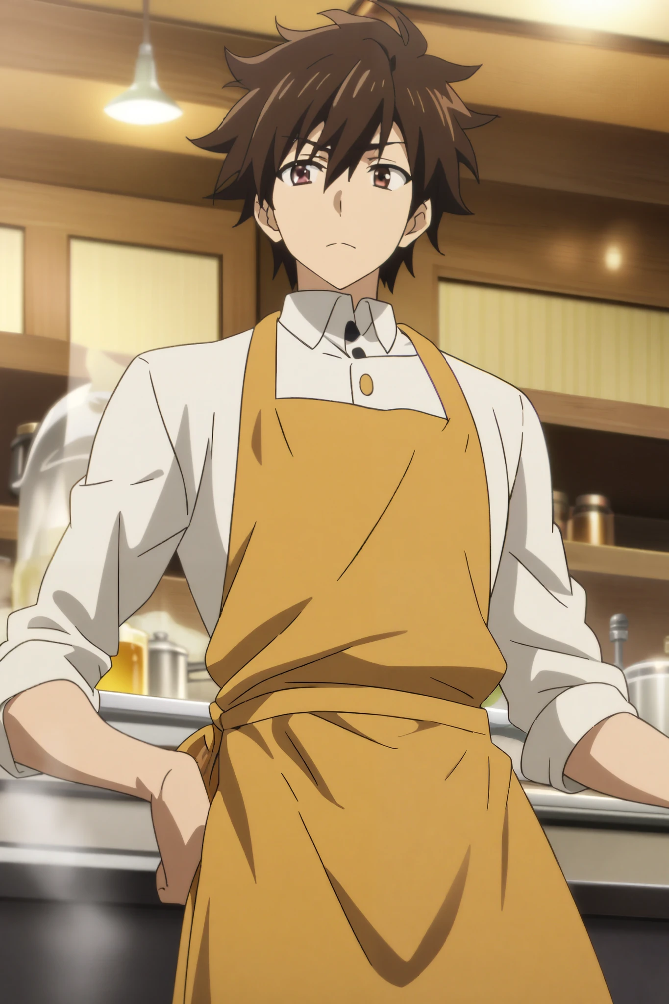 score_9, score_8_up, score_7_up, source_anime, rating_safe, intricate details, semi-realistic, , depth of field, 1boy, solo, male focus, <lora:yoichi_saotome_pony:0.8>, yoichi_saotome, brown hair, green eyes, short hair, , focused, restaurant, day, sunny, spread legs, angry, , <lora:sdxl_lightning_8step_lora:1>