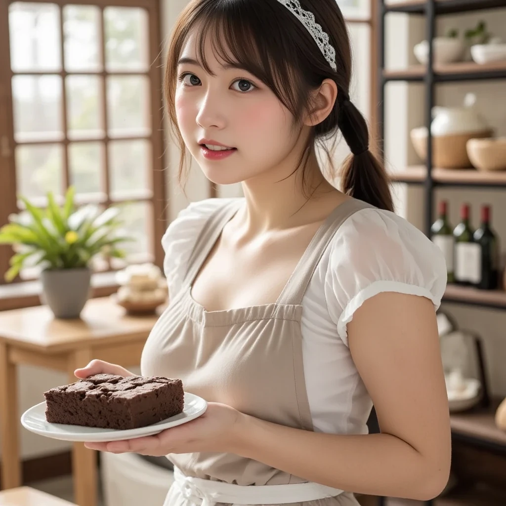 (small breasts:1.2), (perky chest:1.2), (pointed chest:1.2), (Pudding cake magazine cover:1.3),(from above:1.0),(shoot from the side:1.1),masterpiece, 1girl, Amazing Cleavage:1.1, thin waist, optimum,tmasterpiece,hight resolution,best qualtiy,hyper HD,super detailing,awardwinning,a 18yo cute girl,(The upper part of the body),anatomy correct,Beautiful Black miniskirt,garters,Gaze,Small face,bangss,holster,Beautuful Women,hands up,leg holster,Gaze,black boots,Cowboy Shot,cute face,a blond,Longhaire,Twin-tailed,Braids, Hairline,(scarlet eyes),long eyelasher,Hanging eye corners,White skin of the, ((see through camisole:1.1)), ((Sheer nipples:1.0)),Rocket Tits,(Slim body),smile,seductive weak smiling,(with sparkling eyes and a contagious smile),little open mouth, Looking at Viewer,
