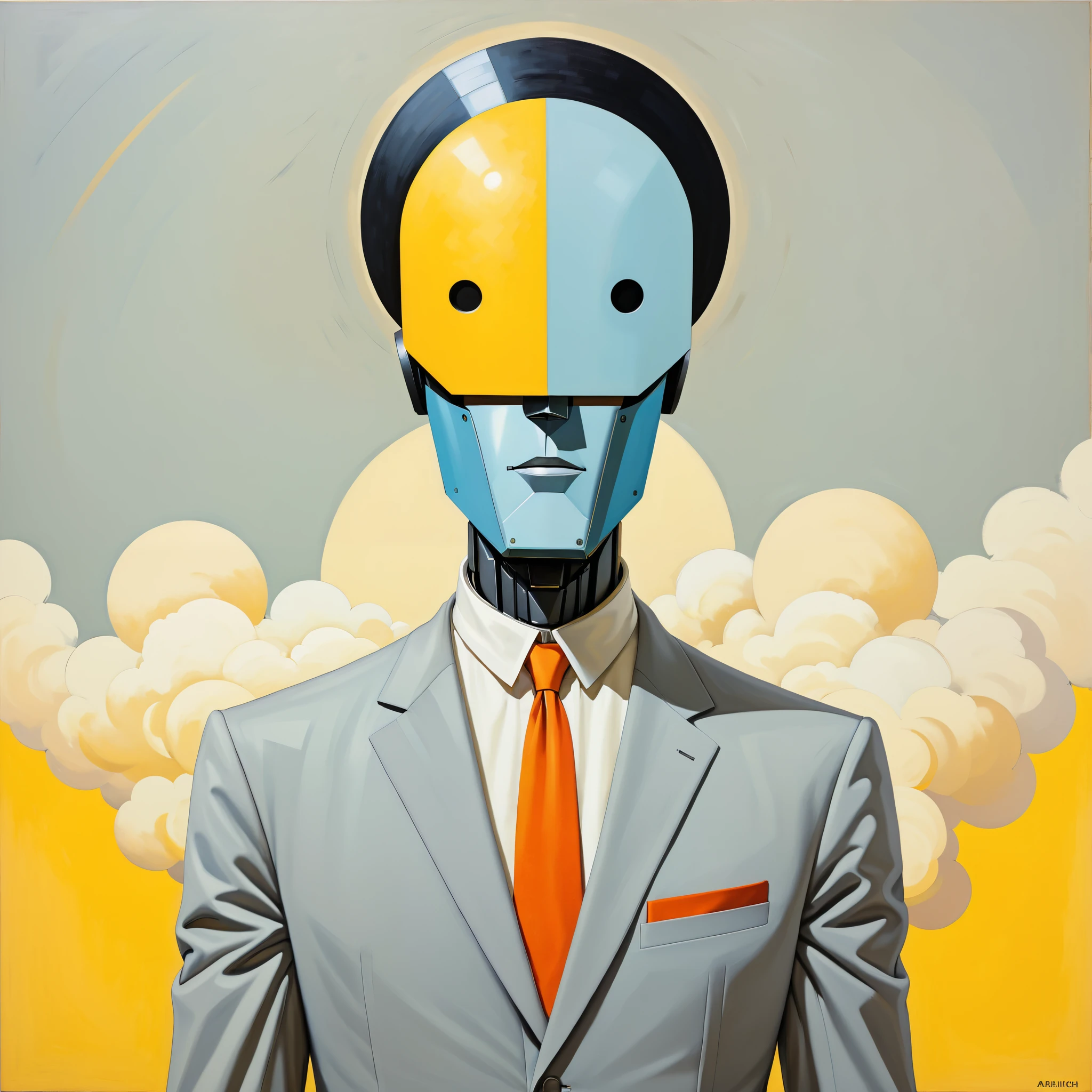 anime artwork in the style of kazimir malevich,kazimir malevich style,kazimir malevich art,kazimir malevich,a man in a grey suit, inspired by Ivan Generali, adrian borda, highly conceptual figurative art, saturno butto, by Ivan Generali, guillem h pongiluppi, frank moth, portrait of machine man, portrait of a robot, sergey zabelin, by Santiago Martnez Delgado, surreal black and yellow . anime style, key visual, vibrant, studio anime,  highly detailed