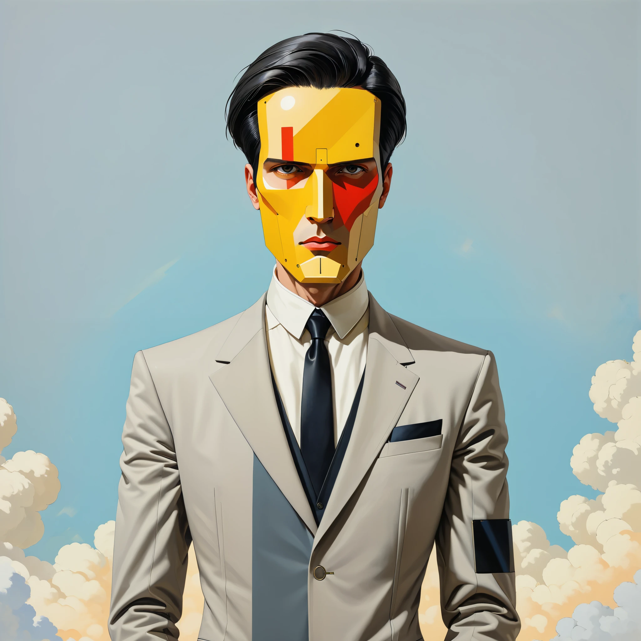 anime artwork in the style of kazimir malevich,kazimir malevich style,kazimir malevich art,kazimir malevich,a man in a grey suit, inspired by Ivan Generali, adrian borda, highly conceptual figurative art, saturno butto, by Ivan Generali, guillem h pongiluppi, frank moth, portrait of machine man, portrait of a robot, sergey zabelin, by Santiago Martnez Delgado, surreal black and yellow . anime style, key visual, vibrant, studio anime, highly detailed