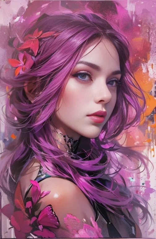 happy girl, centered, looking at the camera, approaching perfection, dynamic, (shades of purple and (red)), highly detailed, digital painting, art station, concept art, smooth, sharp focus, illustration, art by Carne Griffiths and Wadim Kashin, detailed face, 4k