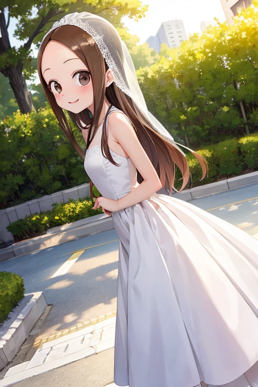 (takagi-san )
 upper body：wedding dress
下半身：Bridal Veil
Subject size：Girl
background ：hospitals
timer：Sunlight
expression ： evil smile
posture ：standing