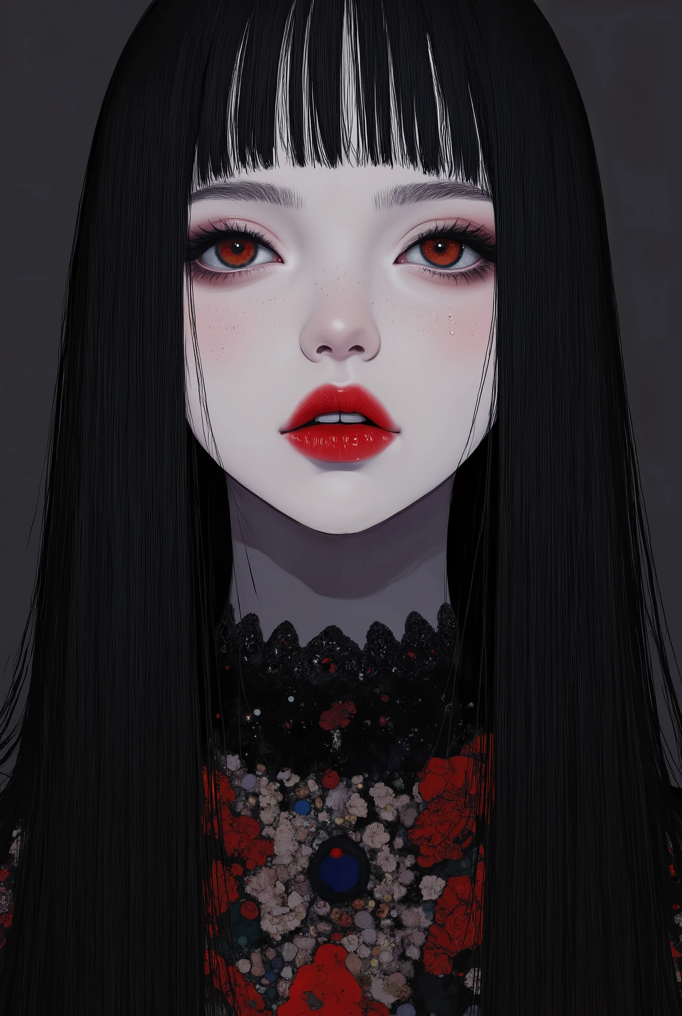 Gothic woman with blood dripping from her mouth beautiful vampire queen, vampire girl, gothic horror vibes, beautiful female vampire queen, Guweiz-style art, dark fantasy mixed with realism, androgynous vampire, goth maiden anime girl, gothic aesthetic, female vampire, gothic art style, vampire fashion, [4K digital art]!