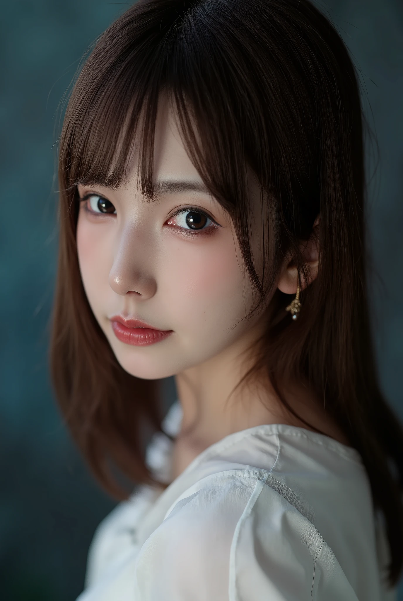 Arafed asian woman with long brown hair and a white shirt - SeaArt AI