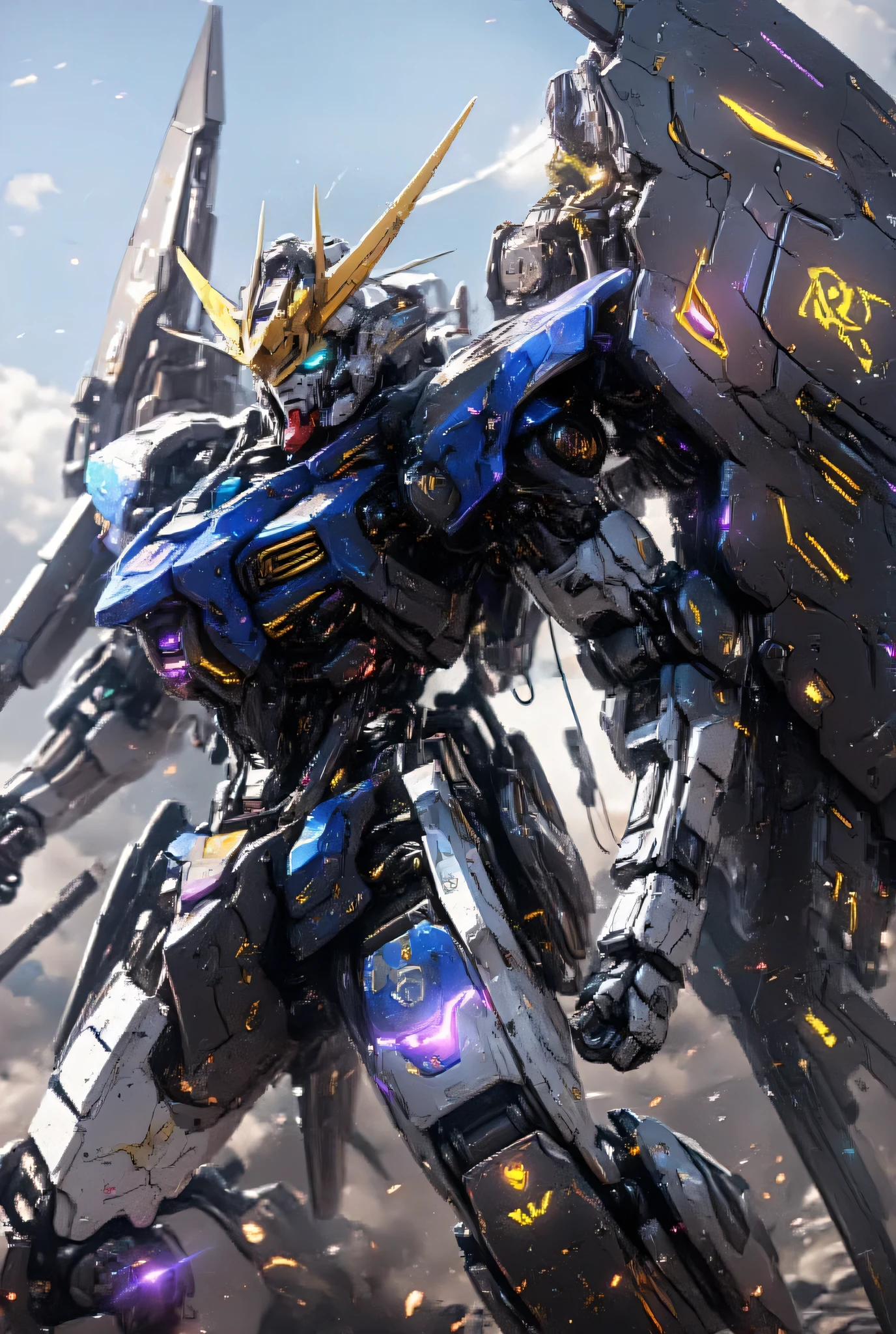 Gundam, real ,16k, high image quality, by Nomi,Human movement, sleek and sharp design, shield , beam rifle,