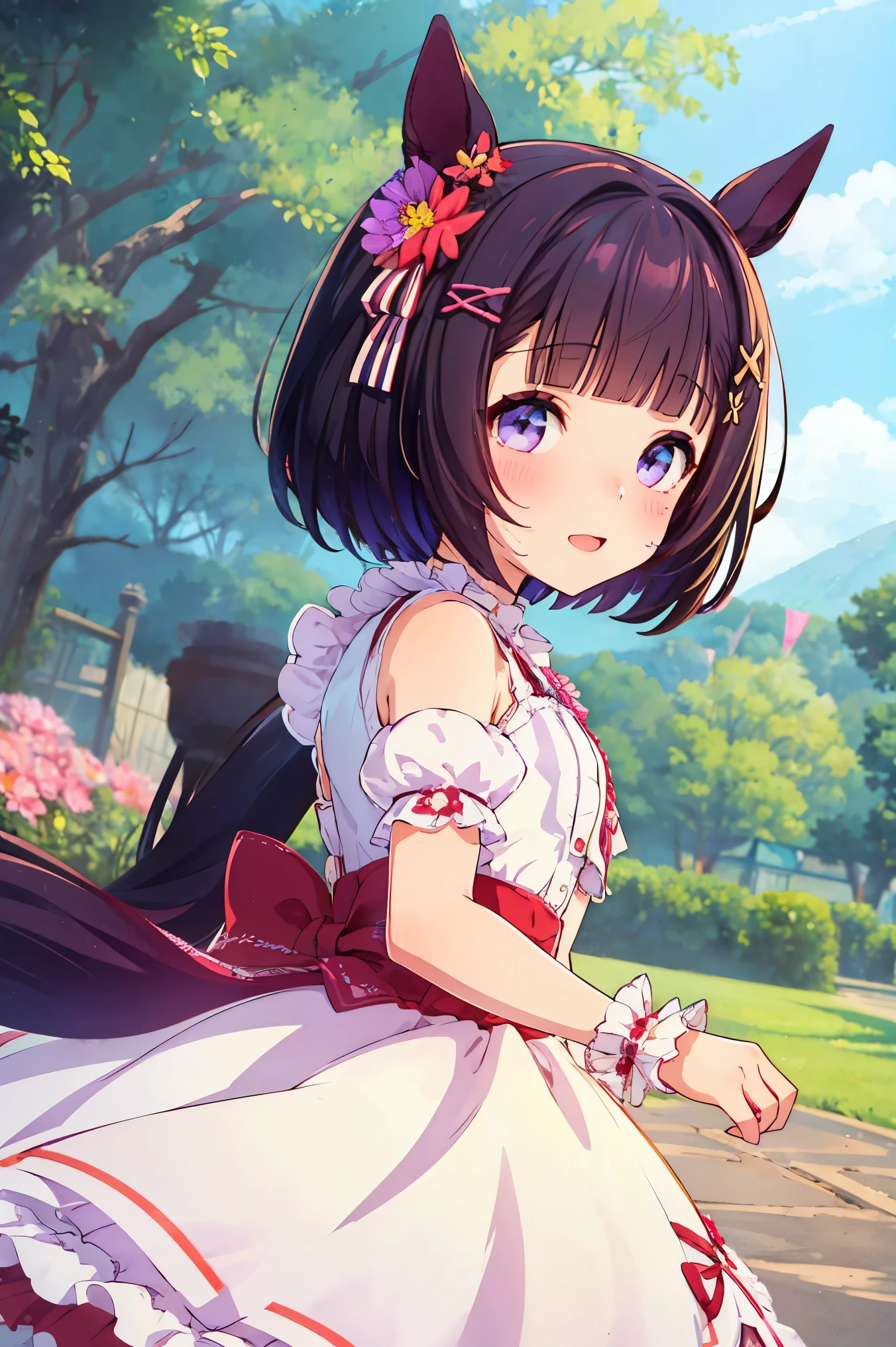 (mystical:1.4), Cosmos Field、(cosmos:1.5) (1girl in, Solo:1.4), Cute, (Chibi:1.6),Detailed small breasts, Raise your left hand、Rising Sun rains down on her left hand in a fantastic scene、A fantastic pre-beat where strong winds materialize all over the area and cosmos petals soar、Visual effects that make her spot beautiful、 ((Writing line transparency Highest quality Best work Concept art.))、Beautiful illustration, pastel color, Illustration style, Realistic skin feeling, Realistic materials、watercolor paiting, A background with detail, three-dimensionality and depth