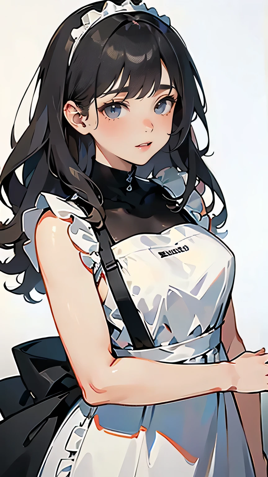 best quality, masterpiece, highres, solo, {maid:1.40}, {long maid dress:1.15}, {noshiro_azurlane:1.15}, long_hair, horns, oni_horns, black_hair, purple_eyes, bangs, hair_ornament, hairclip, breasts, x_hair_ornament, serafuku, very_long_hair