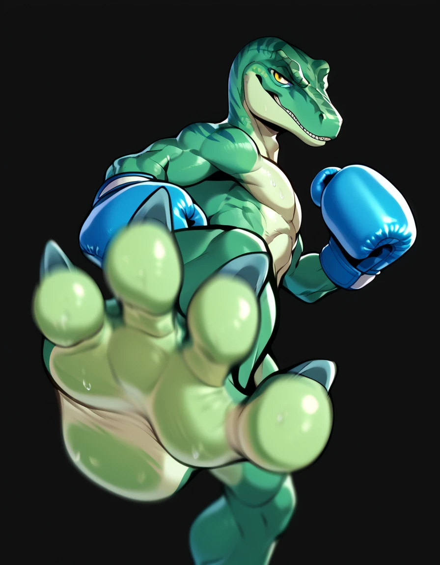 Detailed picture of a shy submissive male anthro, (small lizard, green scales, slim body, long tail) in a boxing stadium, trending on Art Station, Ross Tran, ruan jia, foxovh, ((mouth open panting, tired eyes, wearing white shorts, white boxing gloves,)) (((dynamic lighting,)))