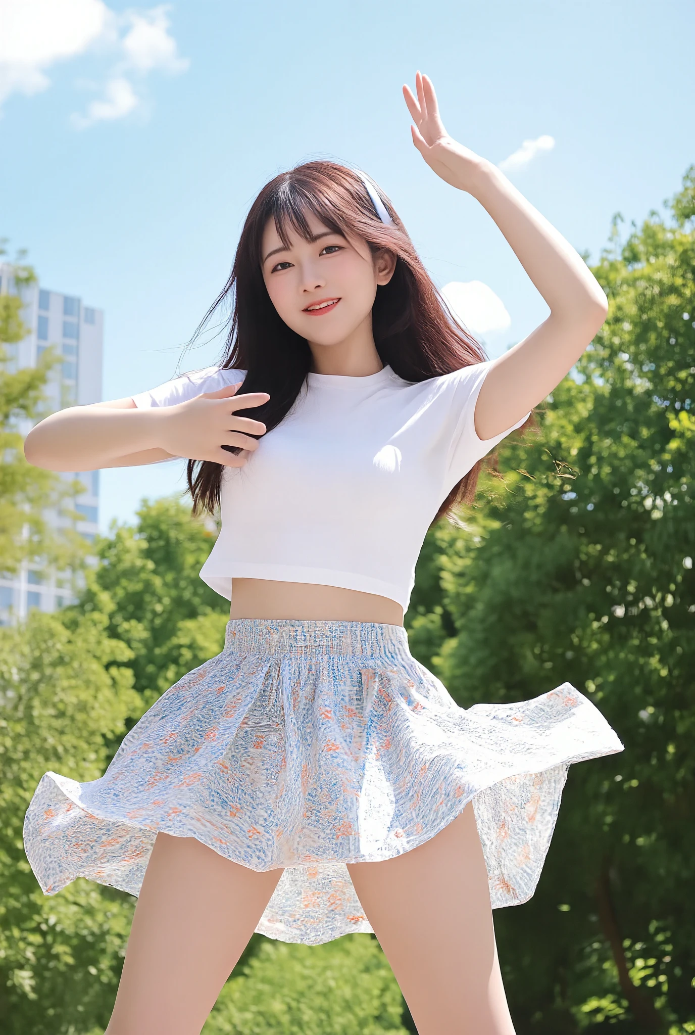 woman, 20-year-old, short black wavy hair、bangs、plump nipples、(white turtleneck knit)、(pink long skirt), black stockings、medium milk, cute smile、((Pose that emphasizes the buttocks、looked back))、sexy hips、black high heels、big necklace、((((the wind blew my skirt, expose my panties...))))、(light blue lace panties)、cute earrings、(tilt your head a little)