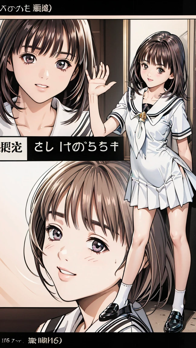 、(masterpiece、Highest quality)、Highest quality, Ultra-high resolution, (((masterpiece))), alone, Sweat、Big eyes, Composition from the front、Shortcuts、Embarrassed face、Bronze colored hair、Cut the back hair short、Bathroom、Shower scene、 Expose、Completely naked、pubic hair、belly button、Large areola、Nipples、short hair