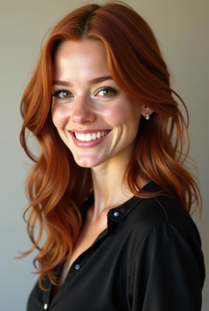 Create chef woman red lips brown eyes straight hair reddish hair