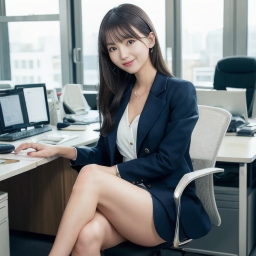 Sitting in the office, Photo quality, Japanese Girls, Age 25, So cute, Beautiful woman, slim, young, smile, Highest quality, 8K,