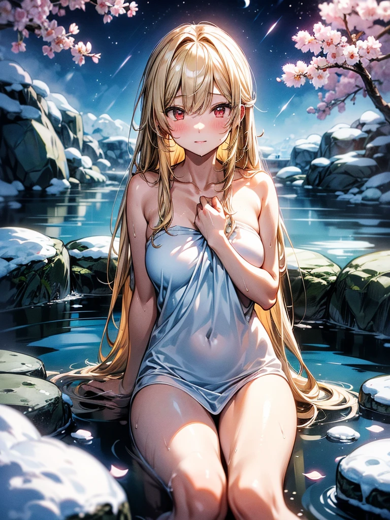 (((highest quality、masterpiece、very high resolution、highly detailed images、Detailed details)))、(A woman of perfect and ultimate beauty:18-year-old, beautiful body:Slender and beautiful breasts、beautiful face:smile、beautiful hair:various hairstyles)、(best skin and hair texture)、(((フルnude:nude:have pubic hair:1.5))),(Mystical Waterfront:beautiful waterfall and cherry blossoms,fantastic night sky,Natural light,beautiful scenery,beautiful scenery,Beautiful colors),(beautiful pose:Sit by the water,model shoot,Hair flutters under the influence of the wind),(bijinga,realistic portrait,Overall image、highly detailed images、accurate image、accurate anatomy、Image without defects,perfect image,Overall image),(best shot,RAW photo:1.2)