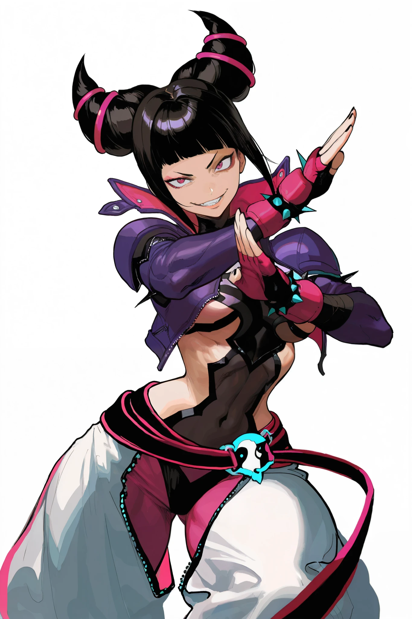 score_9, score_8_up, score_7_up, score_6_up, score_5_up, score_4_up, digital art,
BREAK
(masterpiece: 1.0), best quality, perfect anatomy, perfect composition, perfection, 4k resolution, absurdres, very aesthetic, professional artwork, absolutely beautiful,
BREAK
NishimuraXL,, simple background, (sketch:1.1), narrow waist, wide hips, thick thighs,
1girl, very cute face, han juri, evil smile, fighting stance,
white background, looking at viewer, dynamic pose, cowboy shot, hair ornament,