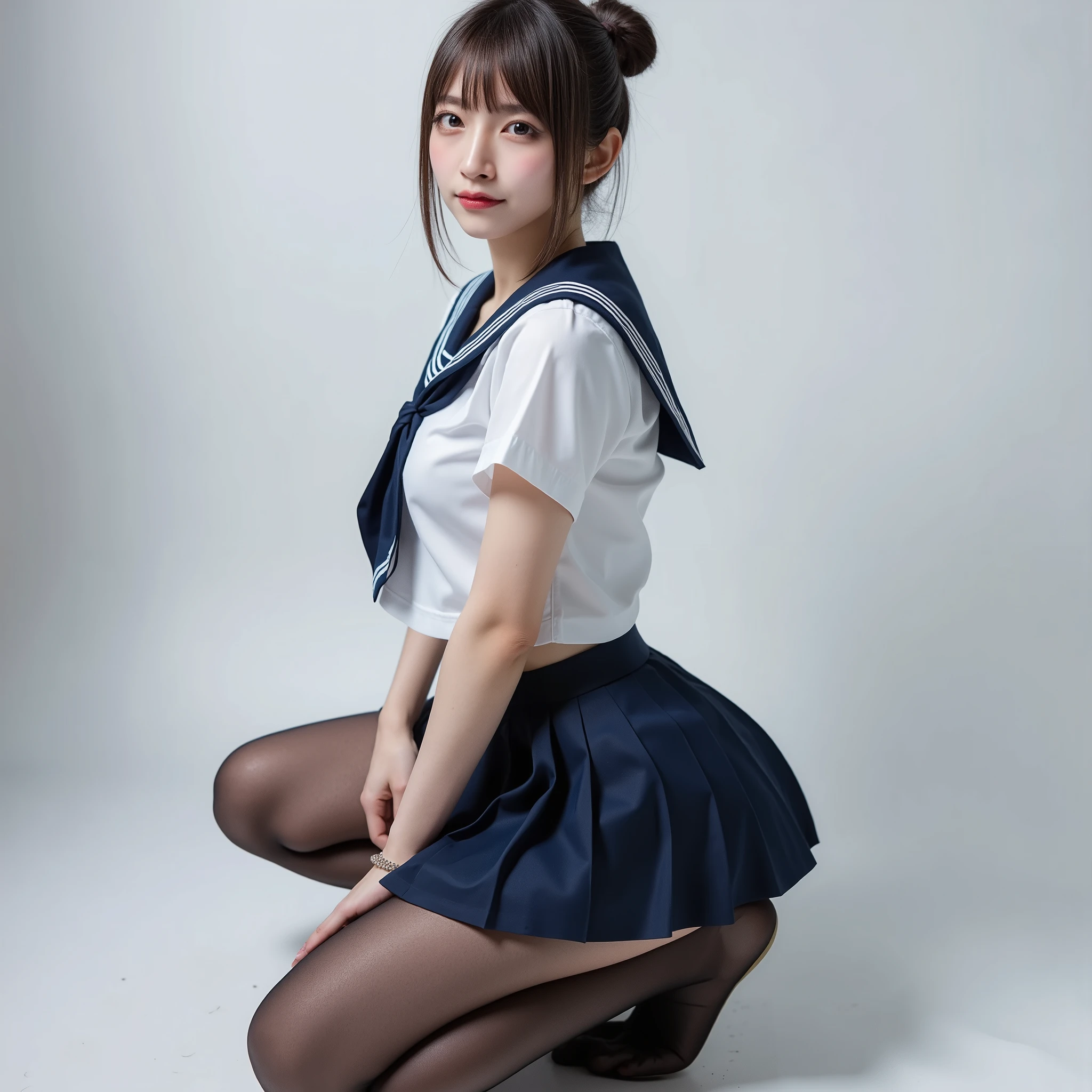 Sexy woman in skimpy sailor uniform, standing split at a desk silk shiny pantyhose, (((white shiny sheer pantyhose))), UHD, (Ultra High res.photorealistic:1.4)