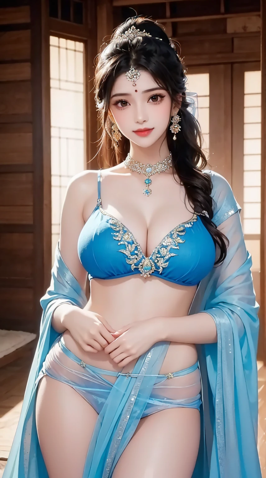 (best quality, very detailed, realistic:1.37), professional, Beautifully detailed eyes, Beautifully detailed lips, Detailed facial features, Skin color looks natural., perfect skin texture, Sensitive facial expressions, High resolution images, realistic face, realistic skin, Normal Face, smile naturally, Highly detailed hair, 20 years, (telephone, beautiful indian girl), Radiate the blue bridal glamor in this exquisite Lehenga Choli adorned with intricate embroidery and opulent jewelry.. topless,Beautiful tits,Pretty big. ,The high-resolution image captures very detailed realism, highlighting telephone's captivating eyes, sit, expressive lips, and beautiful face, Enhance the beauty of your bride. Soft lights and floral decorations create a stunning image of a traditional Indian wedding and a fun celebration of love.., beautiful background. My stomach is very heavy., The belly is very large.