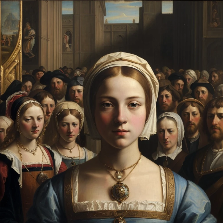 a young witch with demons arround her. oil on canvas caravaggio style