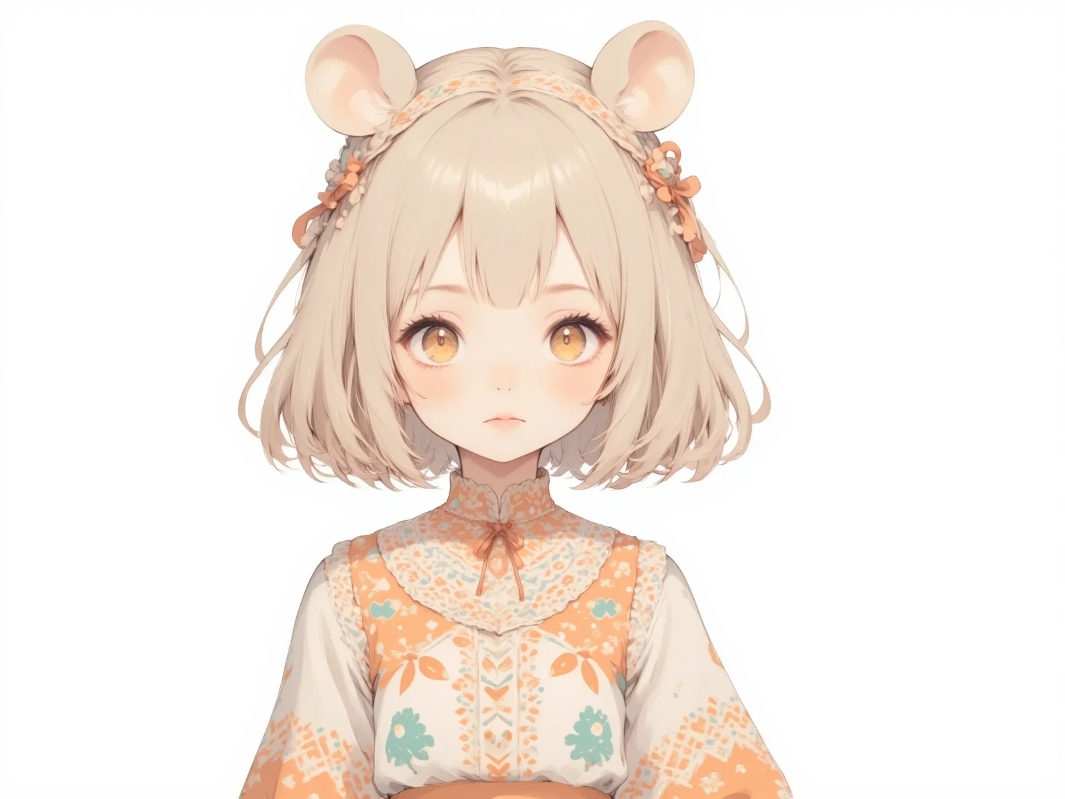 Close-up, a sad alien woman, peculiar appearance, small, round squirrel-like eyes, smooth lips like a goldfish, slender ears, curly long hair, white skin, minimalist background, ((realistic)), masterpiece, highest quality, (masterpiece: 1.0), (best quality: 1.4), intricate details, super detail, science fiction movie