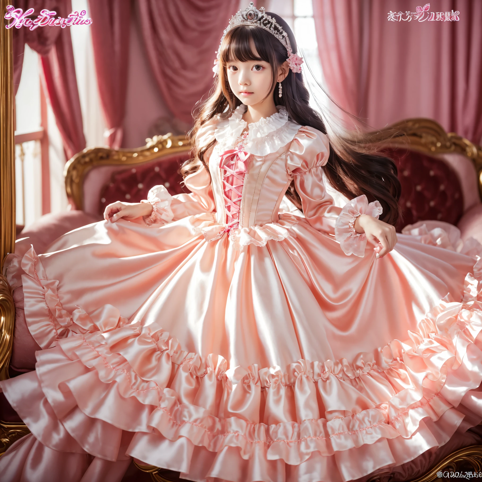 highest quality, masterpiece, highest resolution, artwork, super それにget used to it, many get used to it, get used to it, それにget used to it, woman, ,the girl is a princess,pink victorian nightgown,pajamas,long sleeve,long dress,Nightgown with lots of frills and ribbons,luxury,