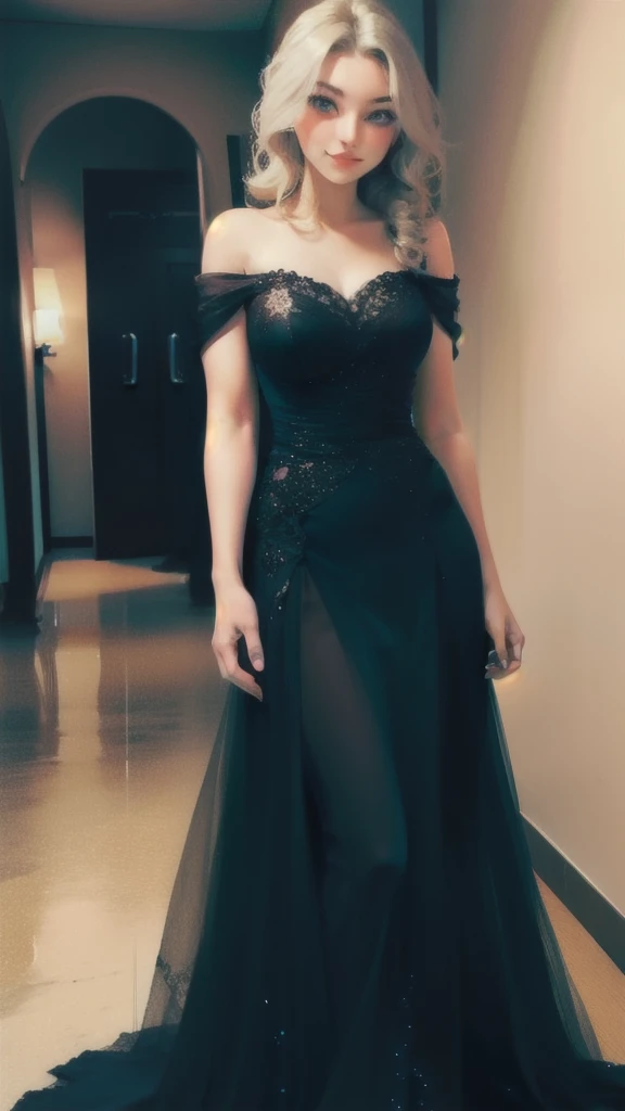 extremely detailed, masterpiece, high resolution, tight black dress, plump figure