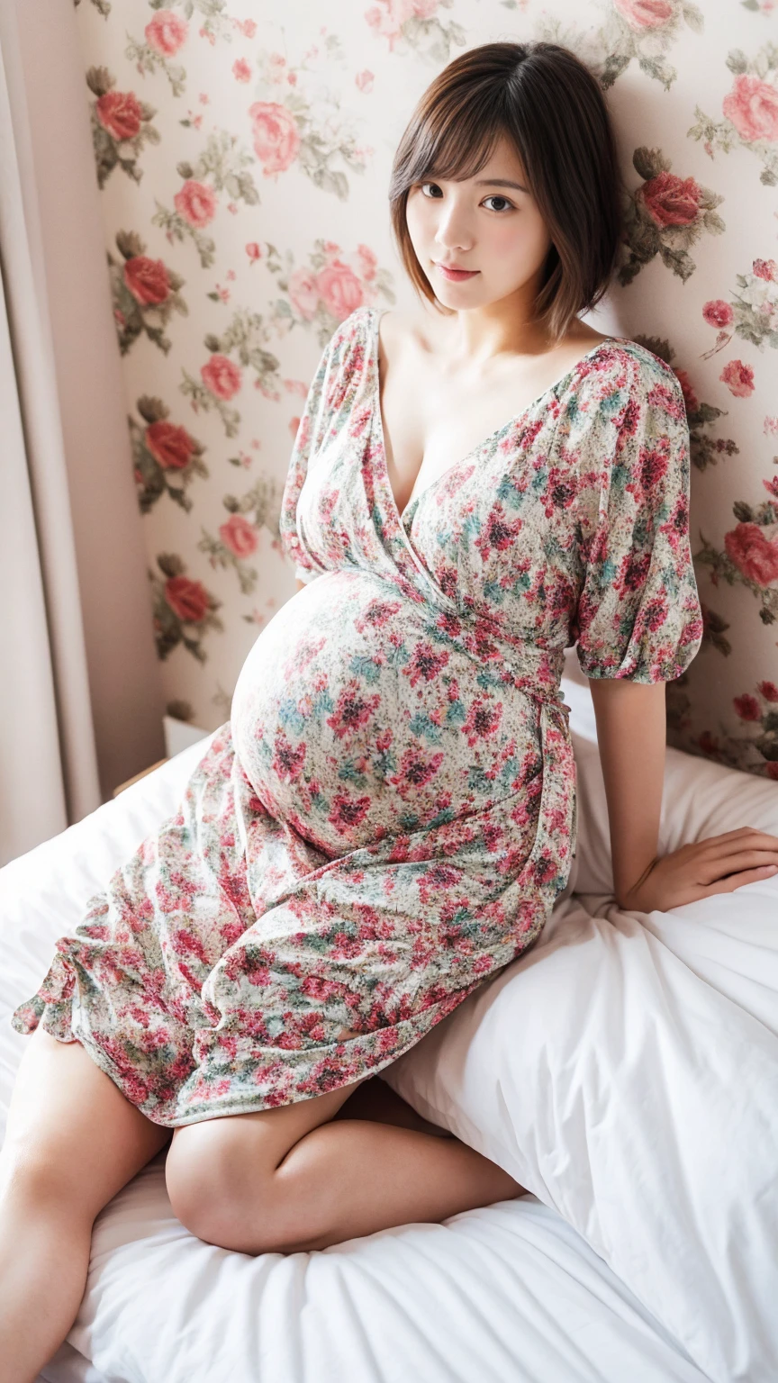 Pregnant women、Caucasian、Blonde、Maternity Dresses、Sleep in bed