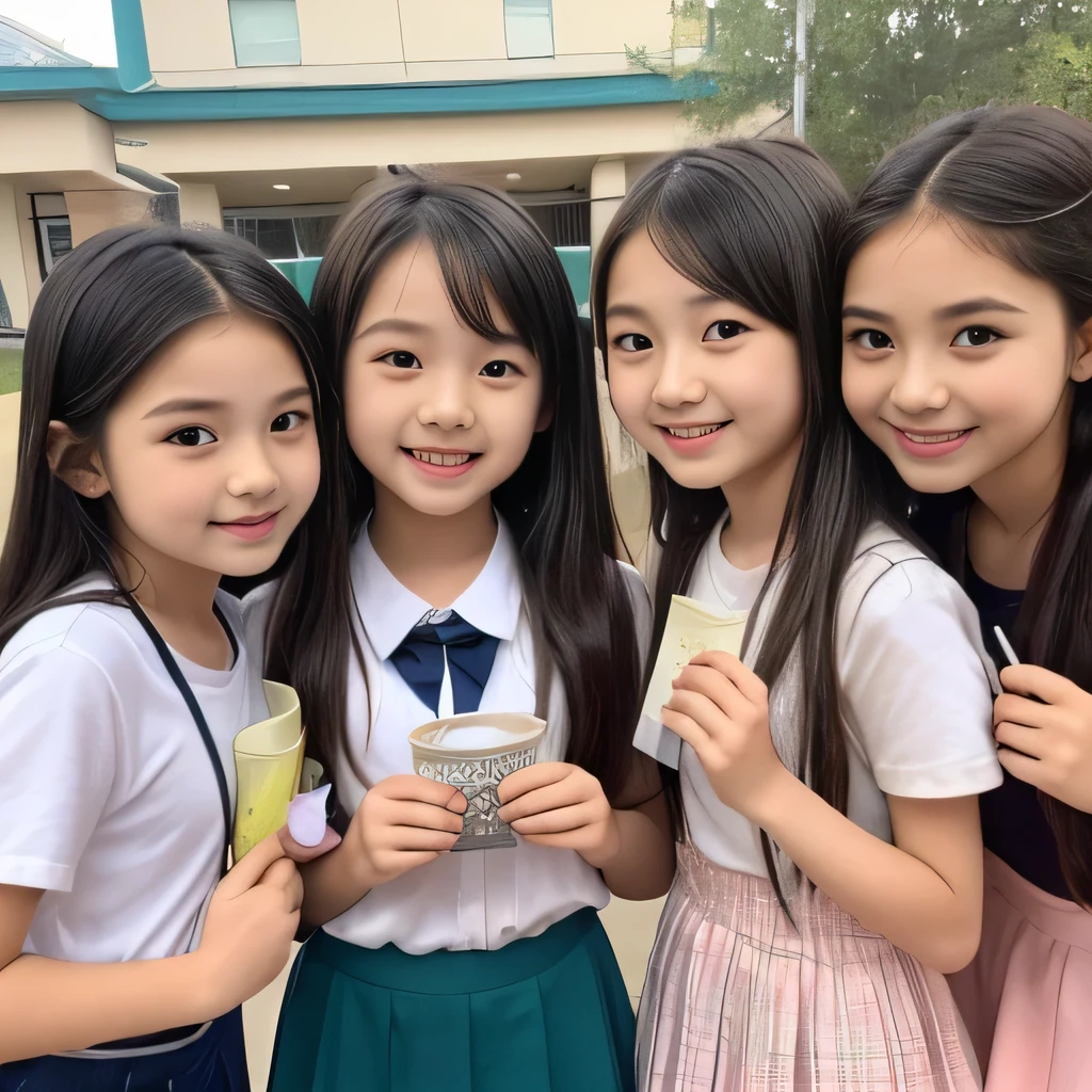(((Very small 3 )))、((Super cute and popular idol、Four super cute, girls in one photo))、(masterpiece).A perfect, beautiful, lovely, captivating 's smile、(( small 3 photos of 4 people in 1 high-definition whole body))、((Short Hair Idol Pose))、gap、Super popular junior idol、4 small, short idols、whole body、Baby-faced idol、((Perfy Undr 、Flat Chest))、(( perfect completely small 3 ))、Beautiful