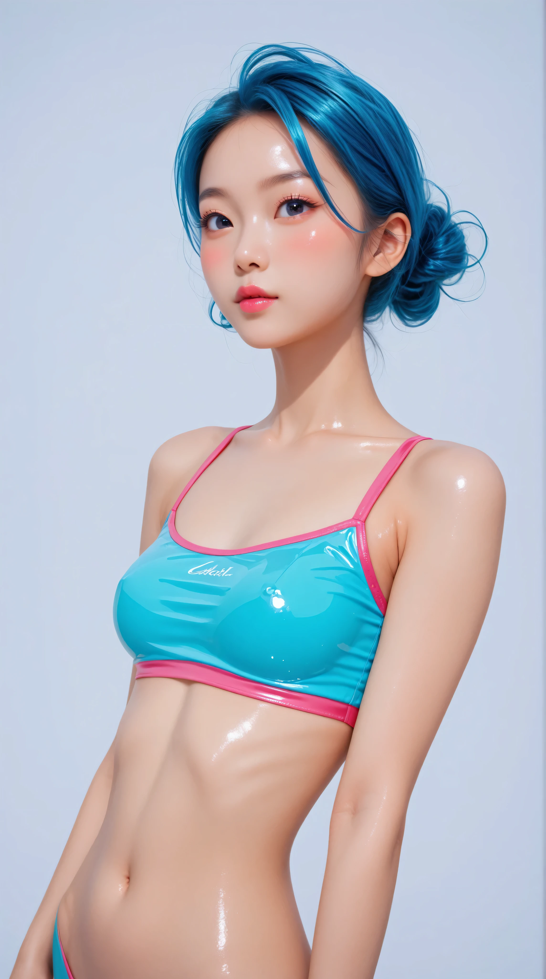 ((((8k))),((Extremely meticulous CG)) ,(wallpaper),16k,((Extremely refined and beautiful)),(((Masterpiece))),(((best qualtiy))),(((Ultra High Resolution))),beautiful light up,Perfect lightning,realistic shaded,((high resolution)),(Smooth and flawless skin:1.5),(Extremely exquisite facial details:1.2),(perfect body:1.2),(ultra-detailed),((A beautiful girl,solo)),(small head:1.2),(pale skin:1.3),(headphone:1.2),(short ponytail:1.2),(colorful hair:1.3),(small face:1.2),(baby face:1.3),(aqua eyes:1.3),(Exquisite makeup:1.2),(blush:1.3),(necklace:1.2),(small breasts:1.2),(flat chests:1.2),((slim,thin)),(laughing:1.2),(happy:1.2),(tank top:1.5),(boxer shorts:1.3),(sneakers:1.2),(night scene:1.3),(early spring:1.3),(detailed background:1.5),(standing:1.3),(upper body:1.3),(from front:1.3), (graffiti:1.5),(paint splash:1.2),(arms behind back:1.3),(against the graffiti wall:1.2),looking at the viewer,((armbands,thigh straps)),(body paint:1.2),((cream,slime))