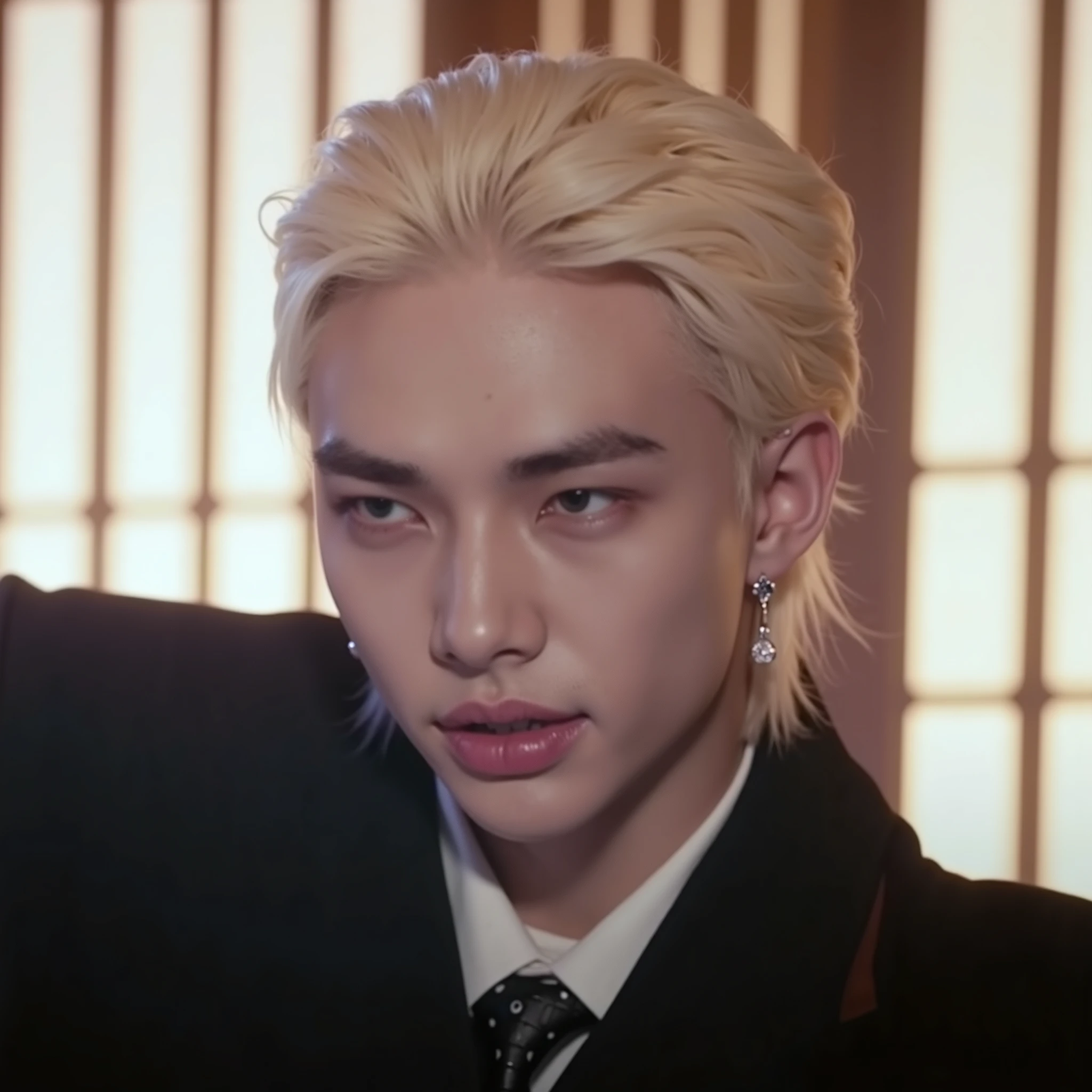 a close up of a person wearing a suit and tie, cai xukun, delicate androgynous prince, key still, beautiful androgynous prince, jia, key anime visuals, sha xi, kim doyoung, jinyoung shin, yanjun chengt, portrait of jossi of blackpink, hsiao-ron, hyung tae, inspired by jeonseok lee
