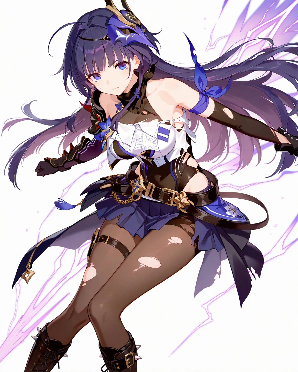 Female character holding a gun in one hand and a sword in the other