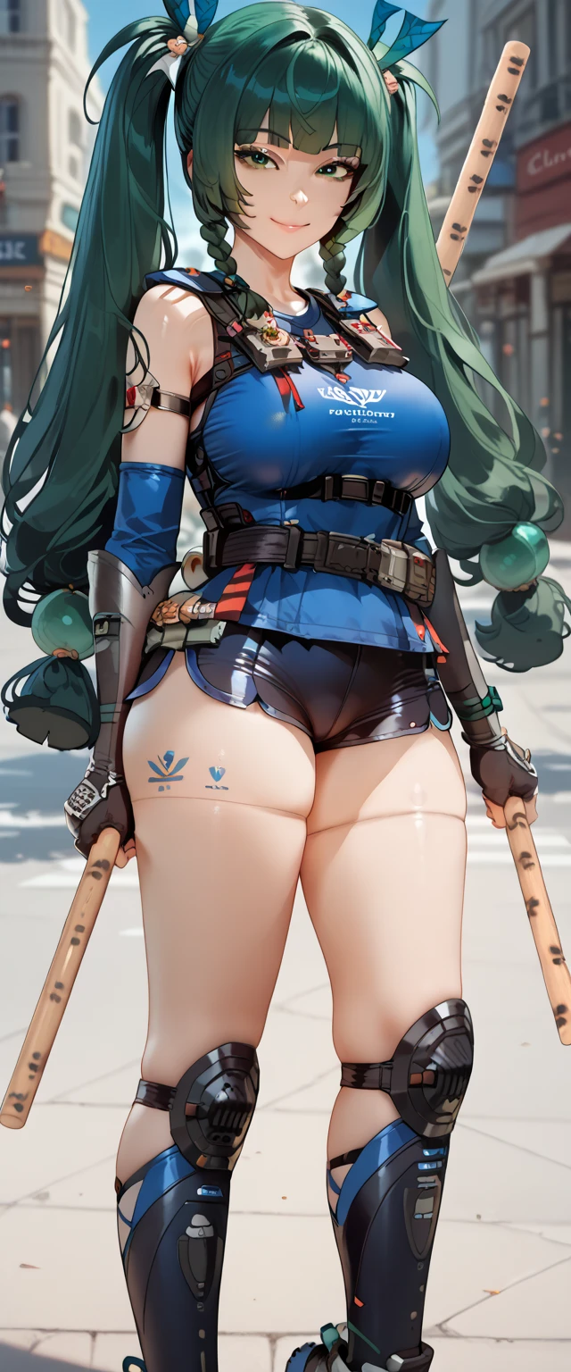 Highly detailed, anime, 1 girl, fuchsia colored hair, split-color hair, prinz eugen's hairstyle, sage-green colored hair, detailed eyes, busty, gorgeous chunky body, special agent torn clothes, dark boots, serious expression, full body,