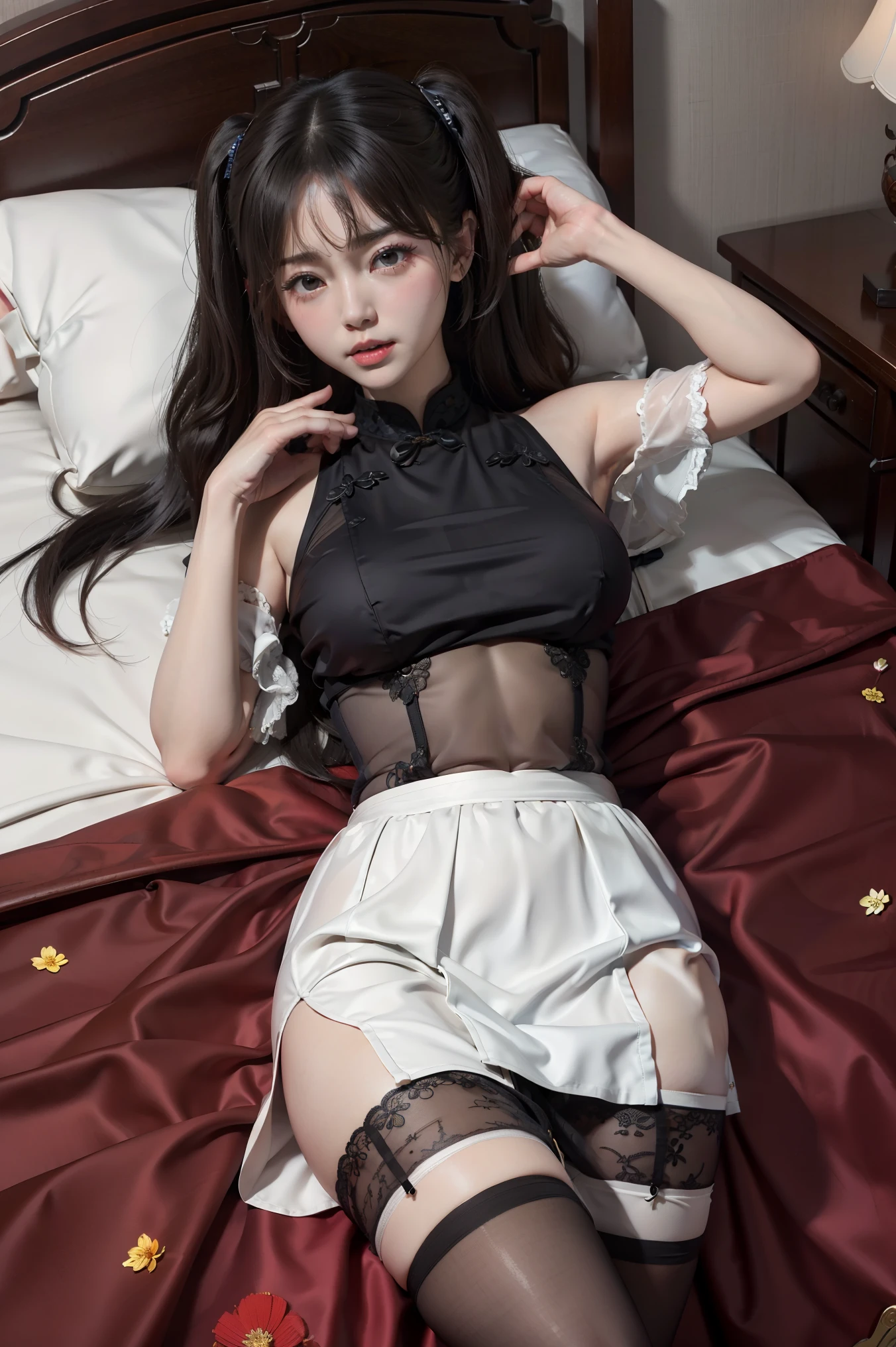 the maid outfit，without wearing shoes，100D black hip socks，blackstockings，black pantyhoses，Thick black stockings，Colossal tits，hip is cocked，super detailing，hyper HD,A high resolution,1080p,Anatomically correct，Acura，body coordination，Portrait photos，Delicatemakeup，slender thigh，Best quality, tmasterpiece, 超A high resolution, RAW photos, Beautiful and beautiful,deepshadow, (realistically:1.4), full-body composition, Striking perspective，nake