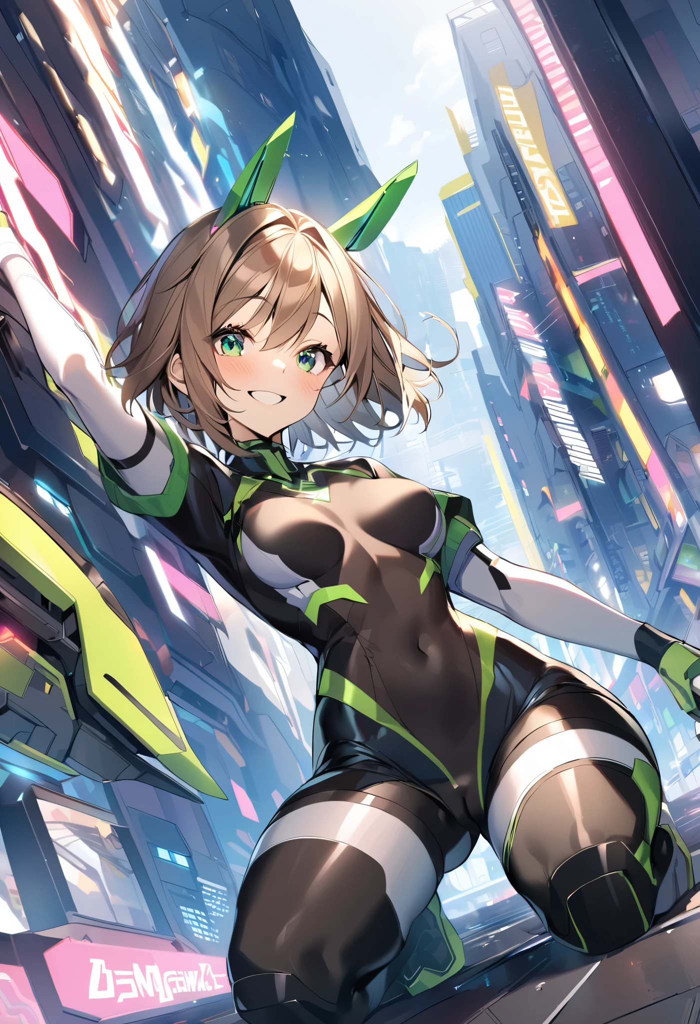 12k,masterpiece, Highest quality, Anime Style,Official Art Beautiful Lighting, 1 girl, bangs, (Inside the futuristic base:1.4), , masterpiece,Noise Reduction,Perfect Anatomy,High resolution, Very detailed,Game CG,Dutch Angle ,Beautiful attention to detail,Visual Arts,Five Fingers, Perfect hands, Perfect lighting,(Camel Toe:1.3),Red eyes,(Silver Hair:1.2),takamori haruka