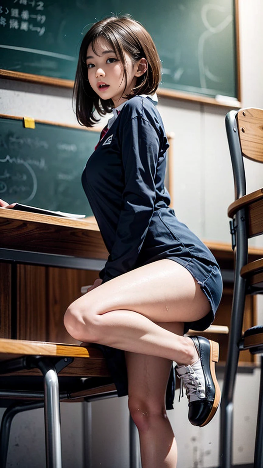 ((Bright classroom tabletop)), ((Stylish glasses, Insert a toy into your anal area and masturbate vigorously, female teacher)), (Pleasure felt in the ass), Open-chested blouse , Cute adultery, Obscene, A professional who always faces the camera