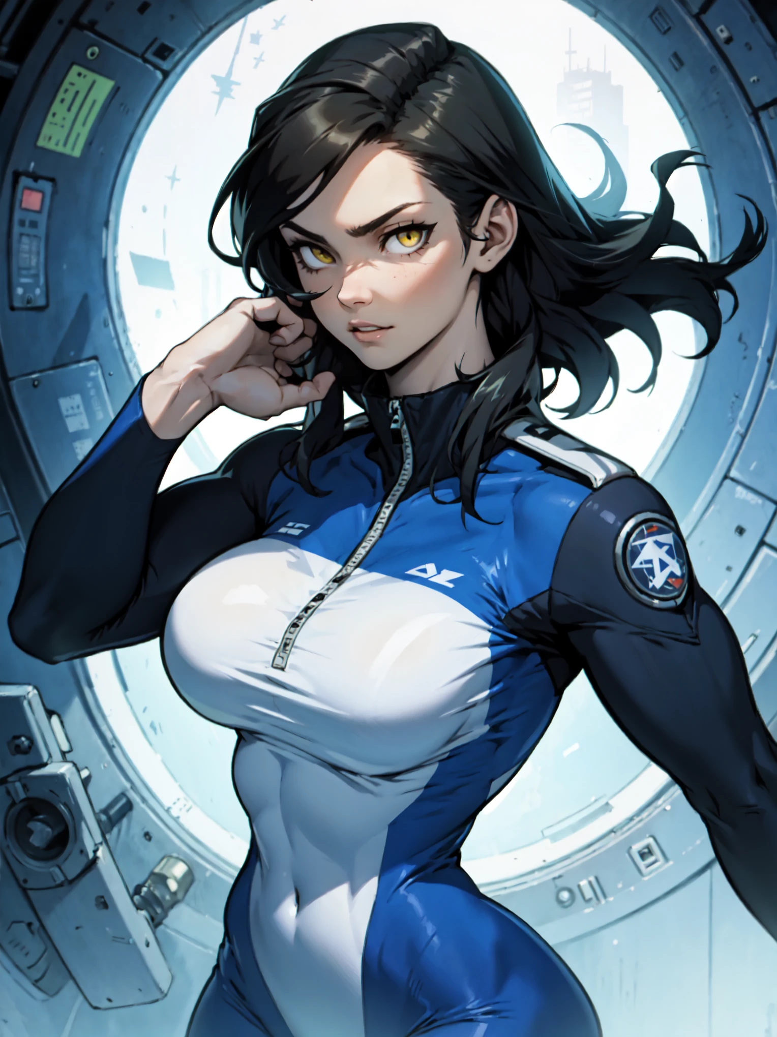 Subtle, Nuance,Nudity Art,arafed image of a woman in a futuristic suit with a spaceship in the background, movie art, in front of an orange background, inspired by Robert McGinnis, female protagonist, megastructure in the background, portrait of an ai astronaut, astronauts, an astronaut, portrait of a astronaut skeletor, perfect android girl, frank franzzeta and sakimichan
