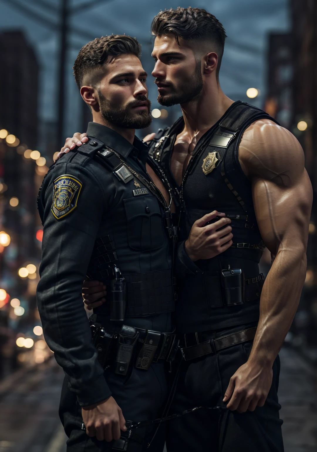 A group of muscular policemen wear leather clothes! Exposing chest muscles! Teach a handsome gangster and take off his clothes, just underwear! Touch and play with every part of his body. Chest muscles! Chest hair! Movie texture! The expression of struggle!!