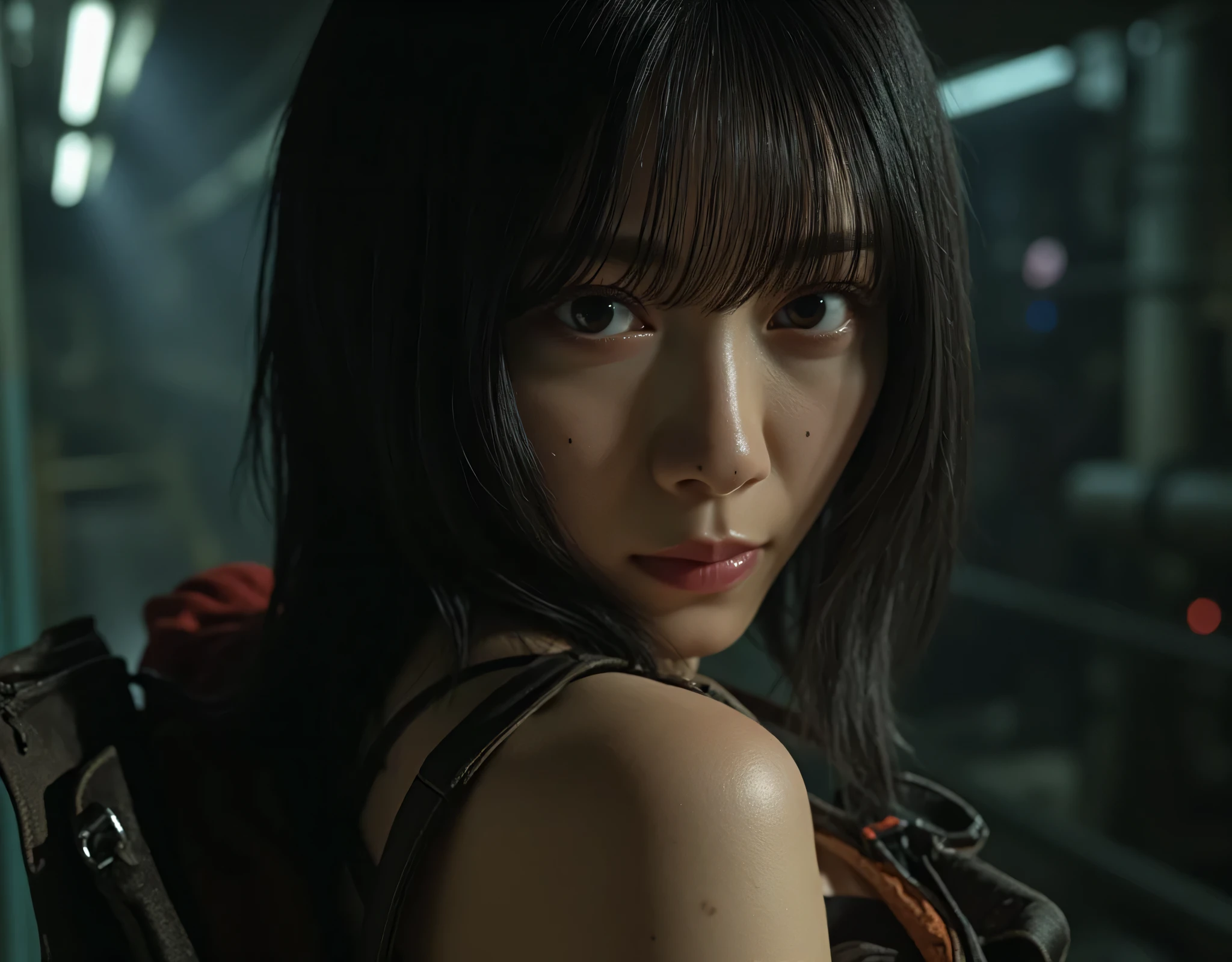 (high quality), (masterpiece), (detailed), 8K, Hyper-realistic portrayal of a futuristic (1girl1.2), Japanese character amidst a shocking bloodbath with sharks. Meticulous details capture the intensity, blending tradition and futuristic elements in this visually stunning and dramatic composition. Trending on Artstation.