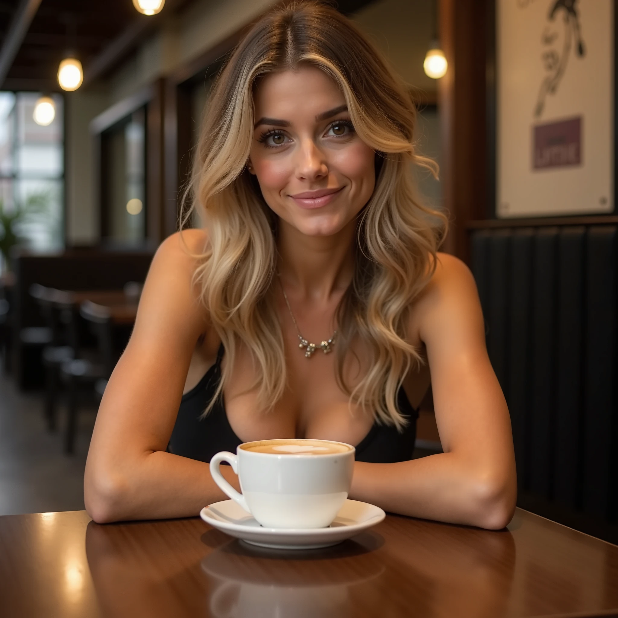 (realistic), sfw, LilianeTigerQuiron woman, Liliane Tiger, Coffee or tea break <lora:quiron_LilianeTiger_v6_lora:0.97>