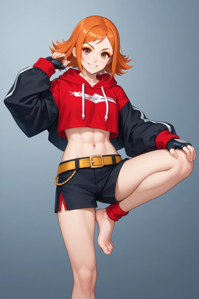 woman, red hair, glasses, red leggings, (((diaper))), smile, (standing)