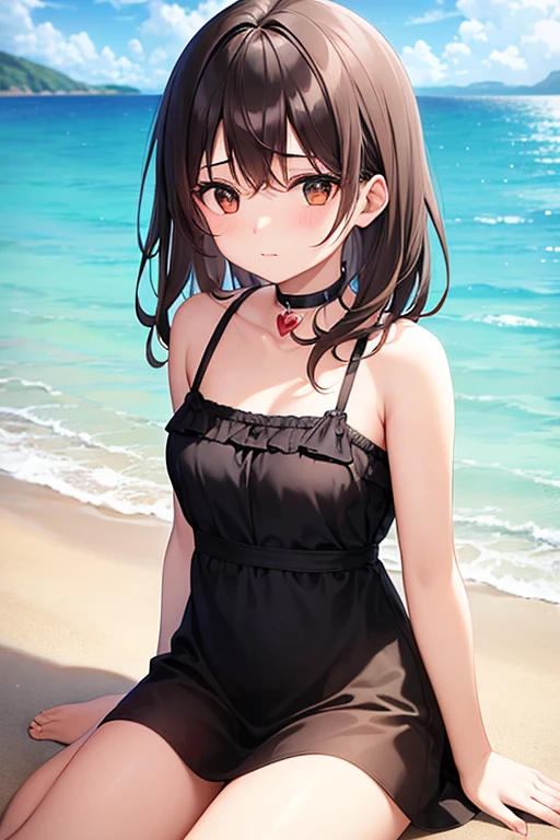 masterpiece, Highest quality, High resolution, Gloria1, 1 Girl, Gloria\(Pokémon\), Brown Hair, , Brown Eyes, , Short Hair, , Bobcut, bangs, , 　１Describe a girl carefully　１Girl　smile　blush　Open Mouth　blush　beach　Ocean　Sexy Bikini